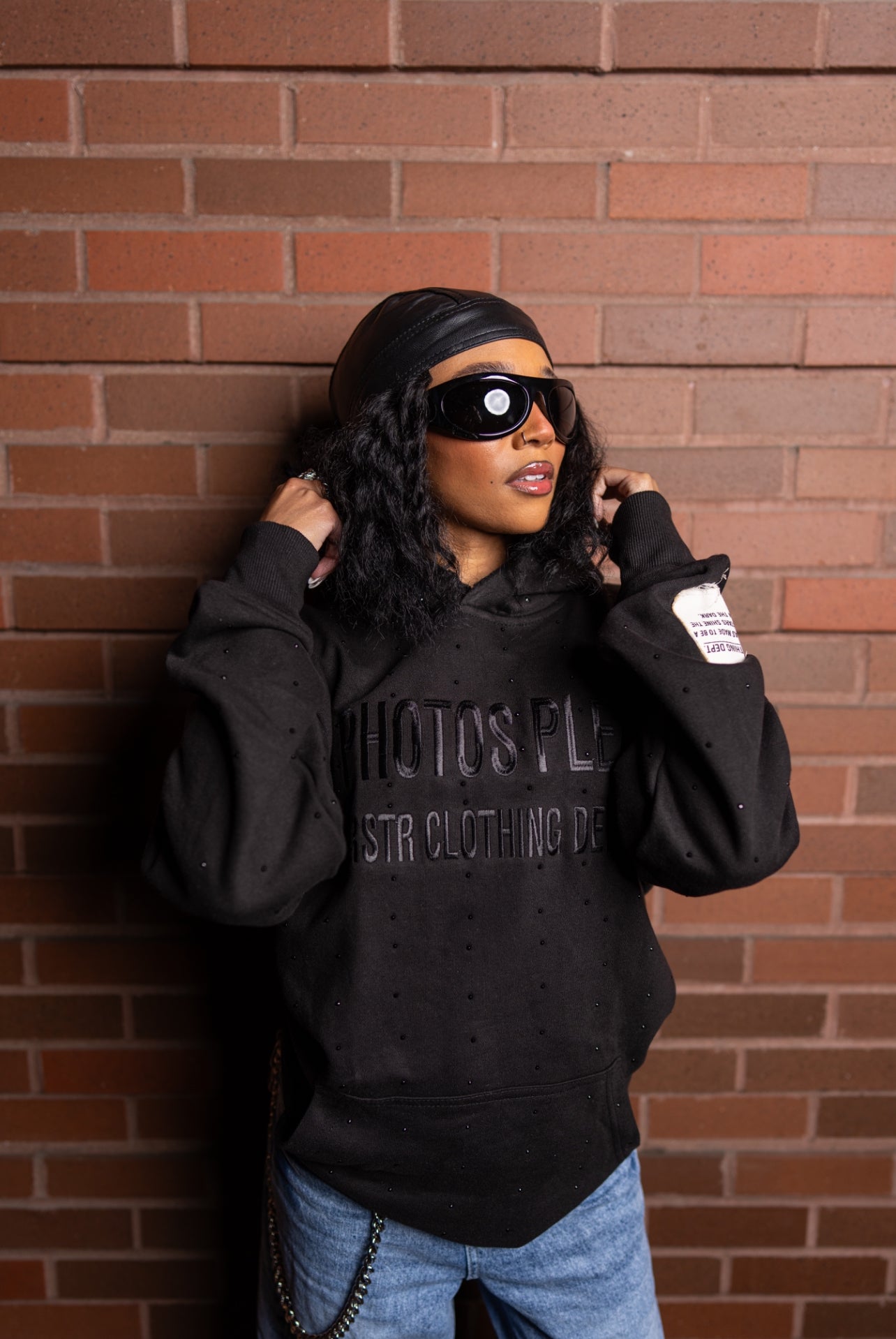 NO PHOTOS PLEASE Rhinestone Hoodie